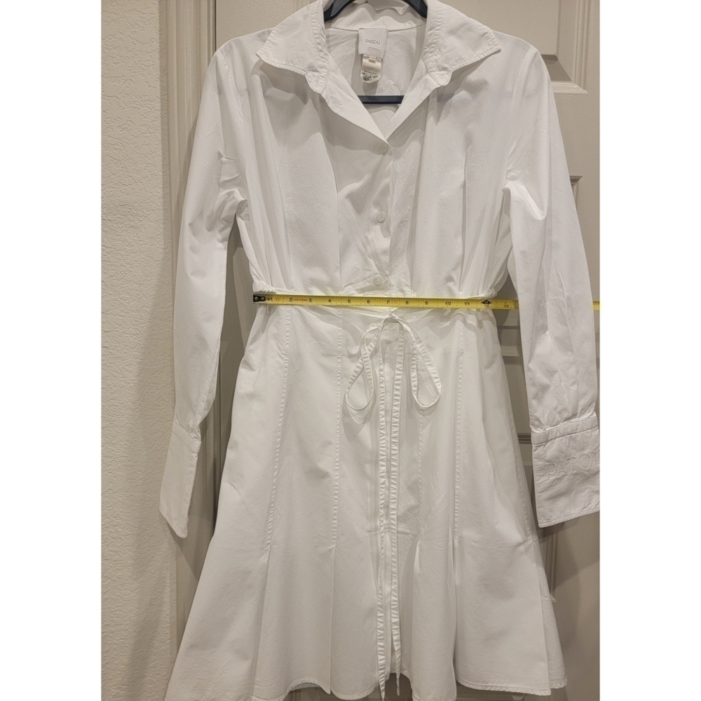 PATOU Belted Pleated Cotton-Poplin Mini Shirt Dress Size 8 - Picture 9 of 12